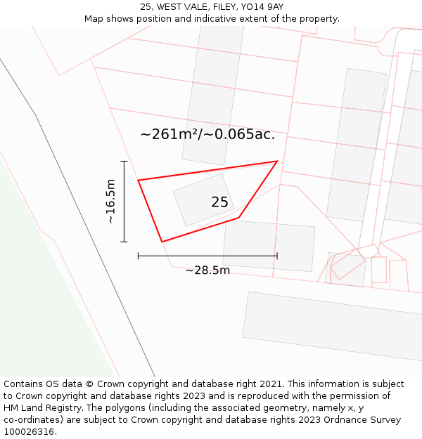 25, WEST VALE, FILEY, YO14 9AY: Plot and title map