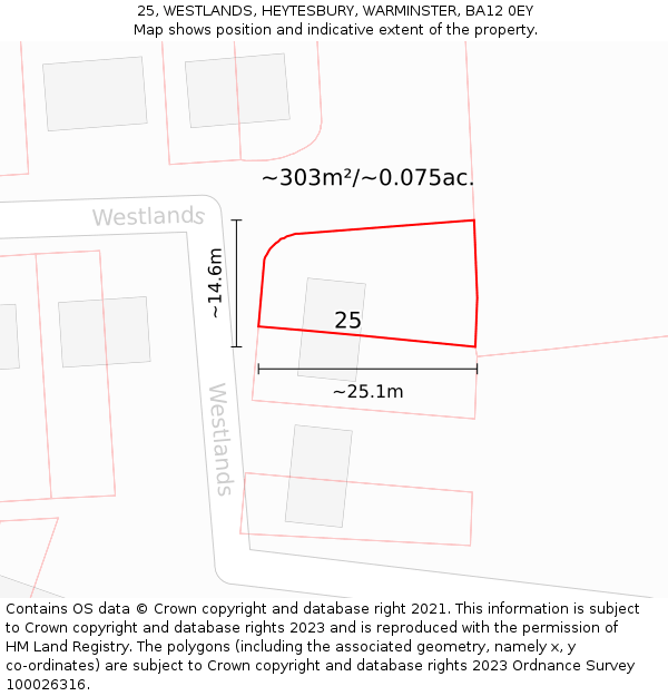 25, WESTLANDS, HEYTESBURY, WARMINSTER, BA12 0EY: Plot and title map