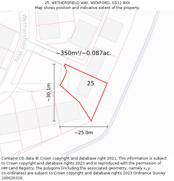 25, WETHERSFIELD WAY, WICKFORD, SS11 8XX: Plot and title map