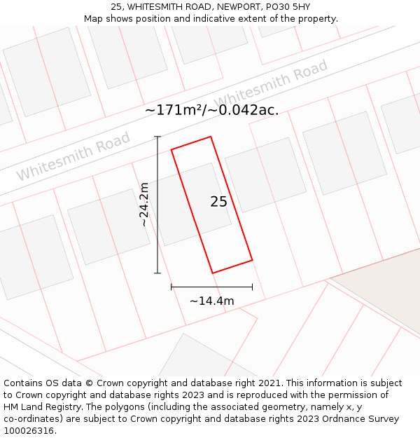 25, WHITESMITH ROAD, NEWPORT, PO30 5HY: Plot and title map