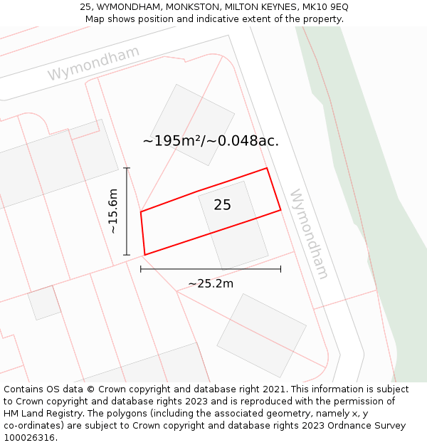 25, WYMONDHAM, MONKSTON, MILTON KEYNES, MK10 9EQ: Plot and title map