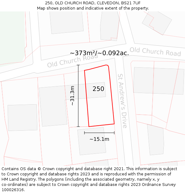 250, OLD CHURCH ROAD, CLEVEDON, BS21 7UF: Plot and title map