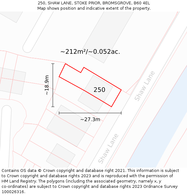 250, SHAW LANE, STOKE PRIOR, BROMSGROVE, B60 4EL: Plot and title map