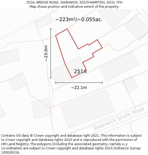 251A, BRIDGE ROAD, SWANWICK, SOUTHAMPTON, SO31 7FN: Plot and title map