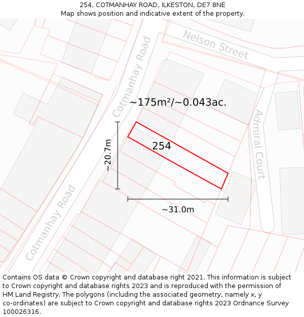 254, COTMANHAY ROAD, ILKESTON, DE7 8NE: Plot and title map