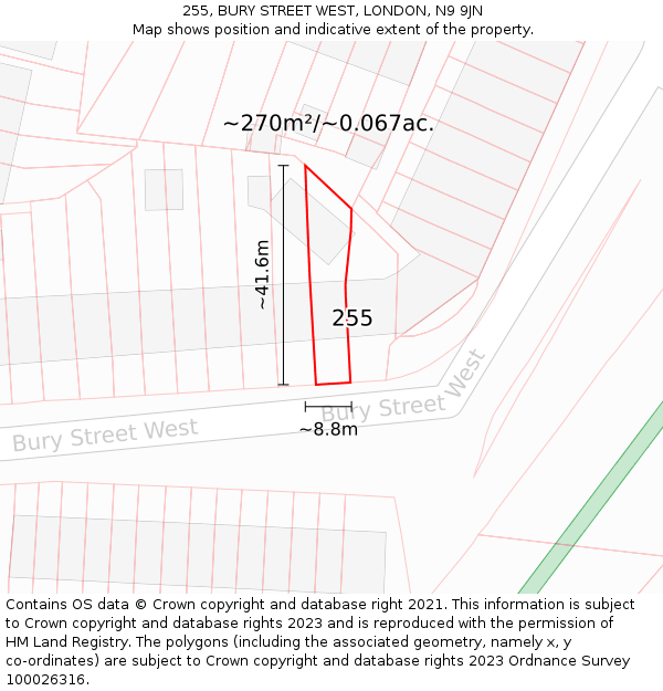 255, BURY STREET WEST, LONDON, N9 9JN: Plot and title map