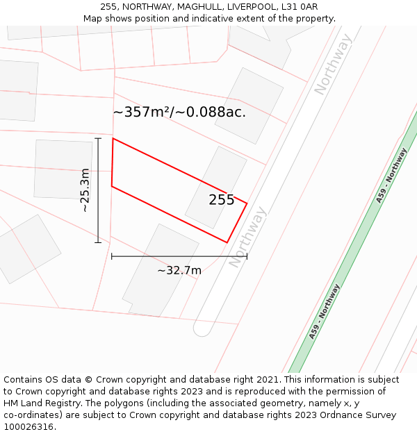 255, NORTHWAY, MAGHULL, LIVERPOOL, L31 0AR: Plot and title map