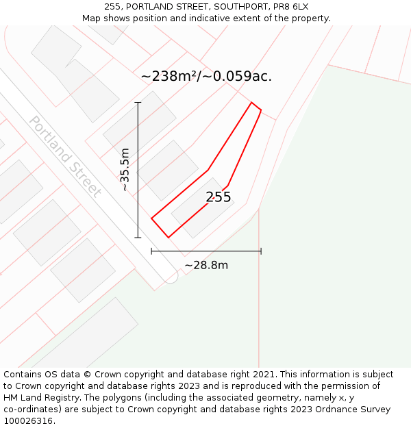 255, PORTLAND STREET, SOUTHPORT, PR8 6LX: Plot and title map