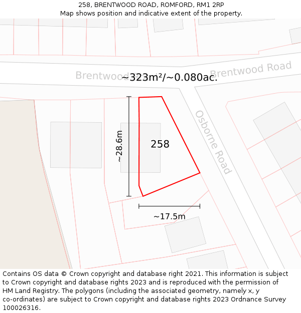 258, BRENTWOOD ROAD, ROMFORD, RM1 2RP: Plot and title map