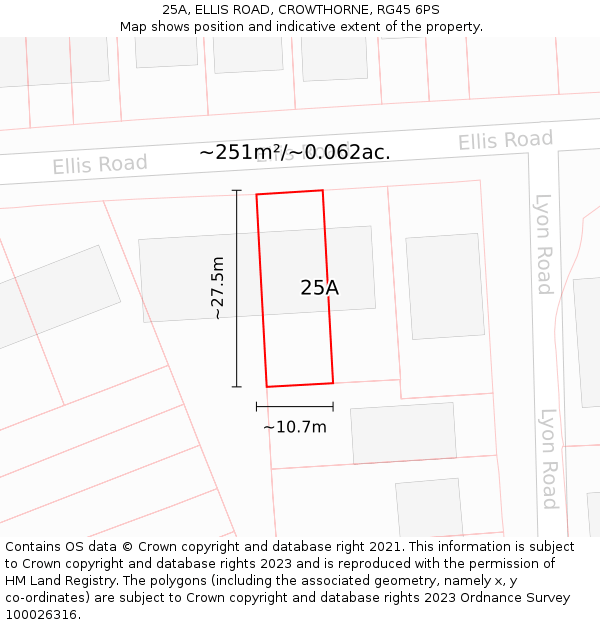 25A, ELLIS ROAD, CROWTHORNE, RG45 6PS: Plot and title map