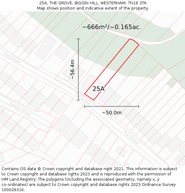 25A, THE GROVE, BIGGIN HILL, WESTERHAM, TN16 3TA: Plot and title map