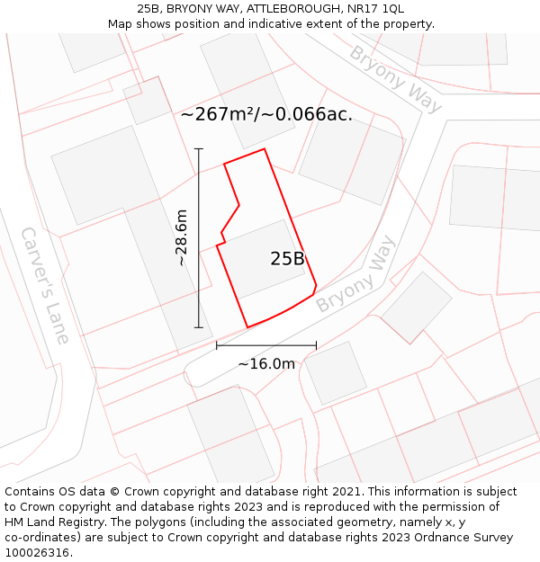 25B, BRYONY WAY, ATTLEBOROUGH, NR17 1QL: Plot and title map