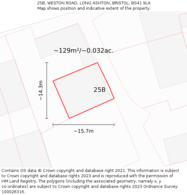 25B, WESTON ROAD, LONG ASHTON, BRISTOL, BS41 9LA: Plot and title map