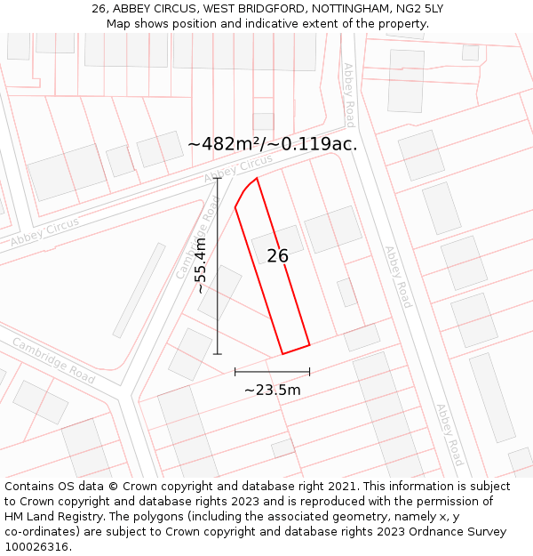26, ABBEY CIRCUS, WEST BRIDGFORD, NOTTINGHAM, NG2 5LY: Plot and title map