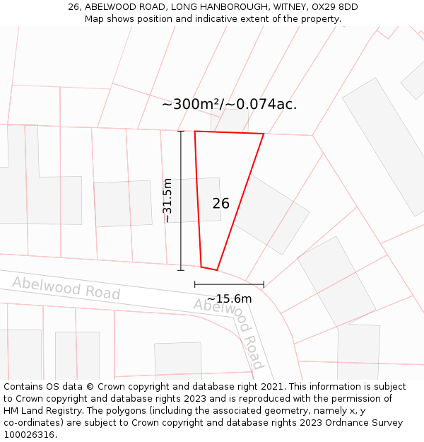 26, ABELWOOD ROAD, LONG HANBOROUGH, WITNEY, OX29 8DD: Plot and title map