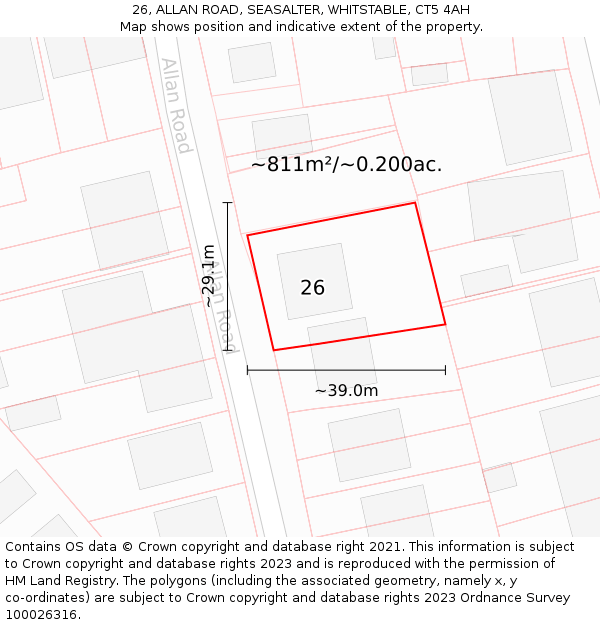 26, ALLAN ROAD, SEASALTER, WHITSTABLE, CT5 4AH: Plot and title map