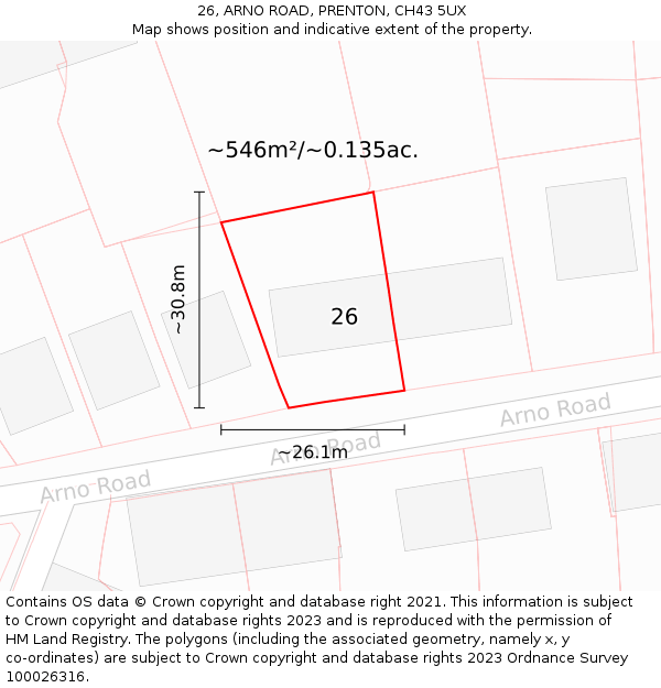 26, ARNO ROAD, PRENTON, CH43 5UX: Plot and title map