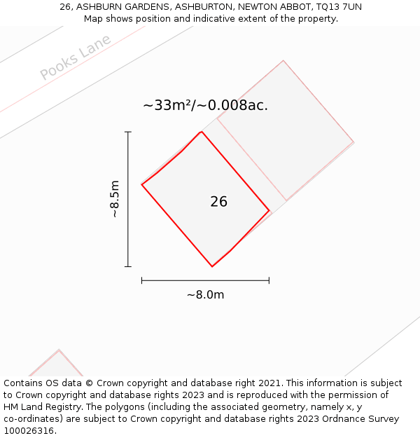 26, ASHBURN GARDENS, ASHBURTON, NEWTON ABBOT, TQ13 7UN: Plot and title map