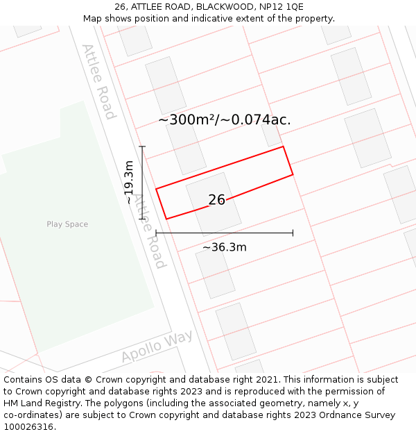 26, ATTLEE ROAD, BLACKWOOD, NP12 1QE: Plot and title map