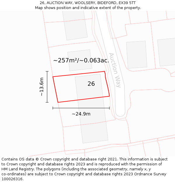 26, AUCTION WAY, WOOLSERY, BIDEFORD, EX39 5TT: Plot and title map