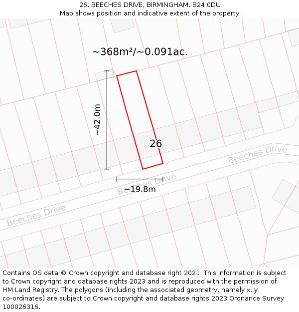 26, BEECHES DRIVE, BIRMINGHAM, B24 0DU: Plot and title map