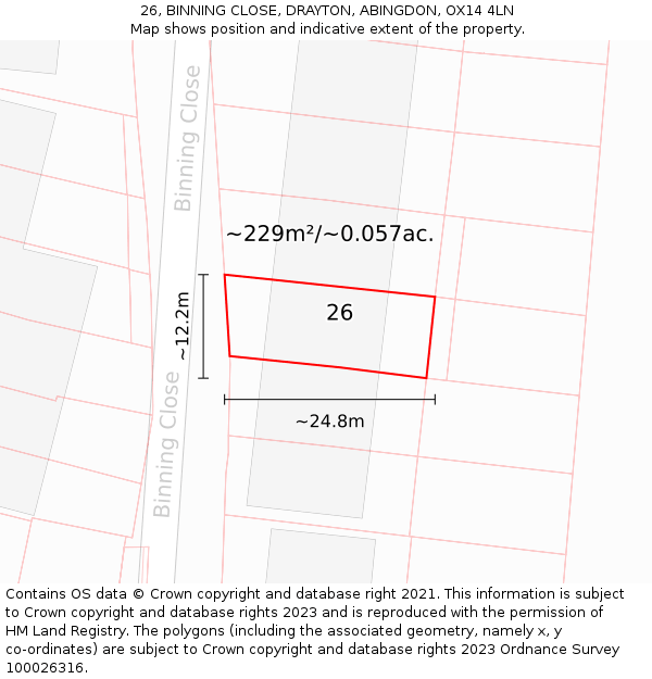 26, BINNING CLOSE, DRAYTON, ABINGDON, OX14 4LN: Plot and title map