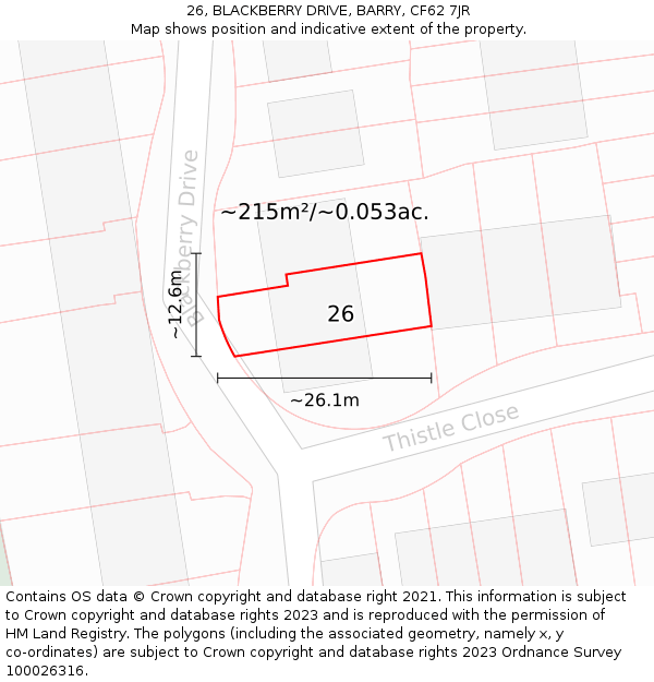26, BLACKBERRY DRIVE, BARRY, CF62 7JR: Plot and title map