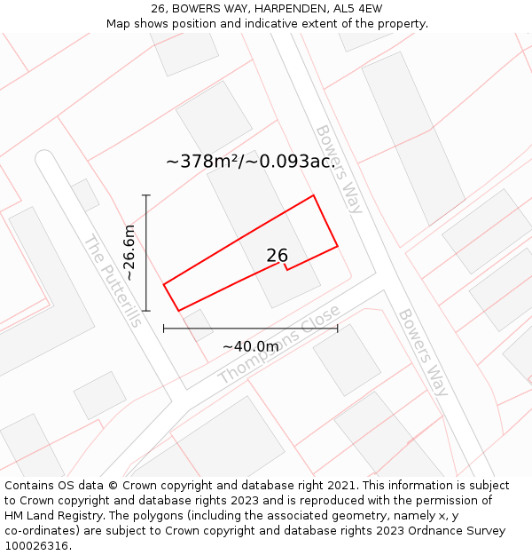 26, BOWERS WAY, HARPENDEN, AL5 4EW: Plot and title map