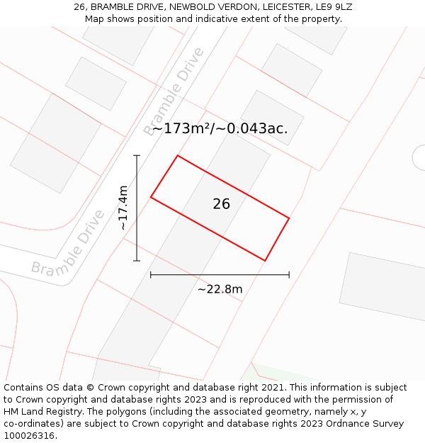 26, BRAMBLE DRIVE, NEWBOLD VERDON, LEICESTER, LE9 9LZ: Plot and title map