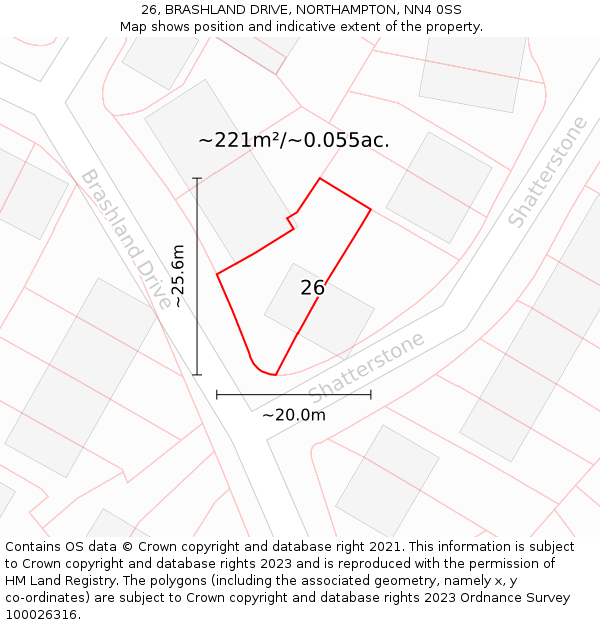 26, BRASHLAND DRIVE, NORTHAMPTON, NN4 0SS: Plot and title map