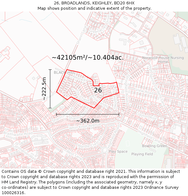26, BROADLANDS, KEIGHLEY, BD20 6HX: Plot and title map