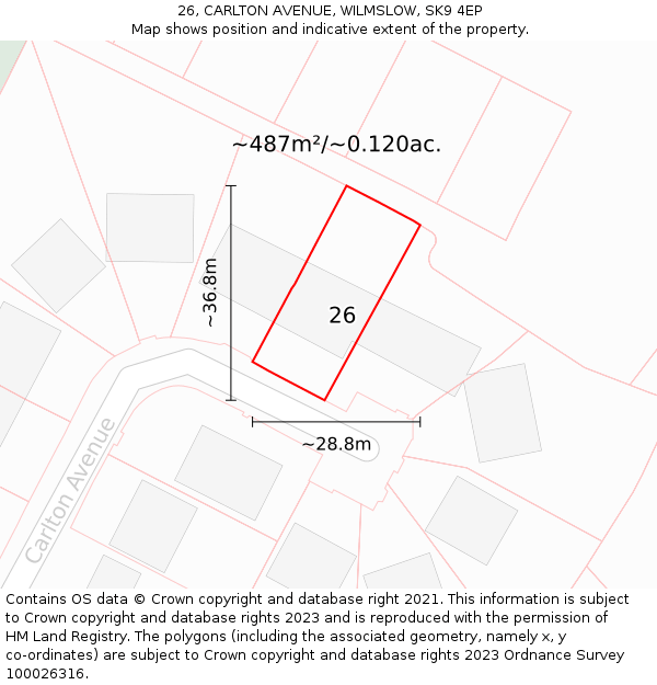 26, CARLTON AVENUE, WILMSLOW, SK9 4EP: Plot and title map