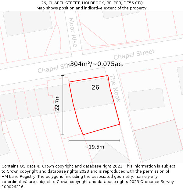 26, CHAPEL STREET, HOLBROOK, BELPER, DE56 0TQ: Plot and title map