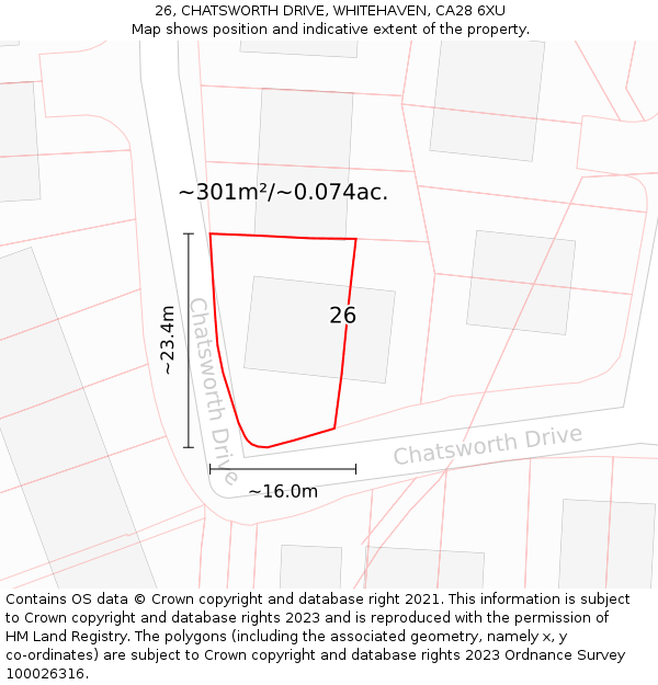 26, CHATSWORTH DRIVE, WHITEHAVEN, CA28 6XU: Plot and title map