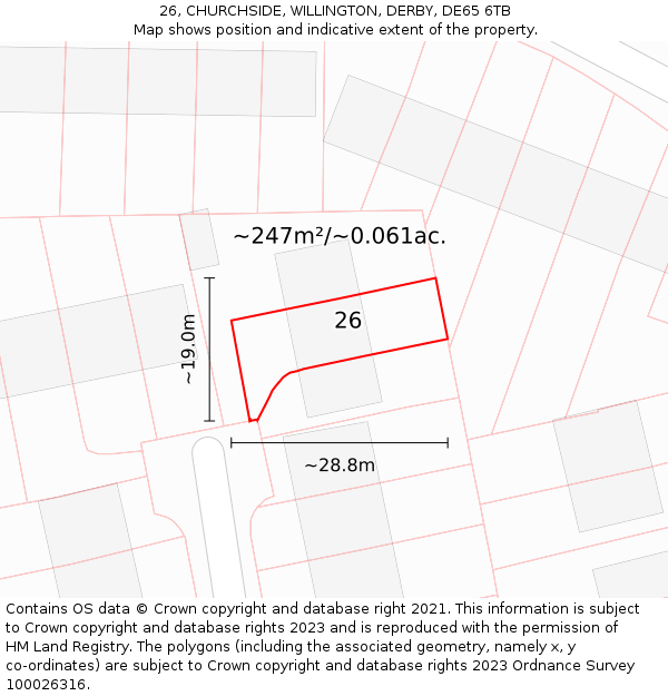 26, CHURCHSIDE, WILLINGTON, DERBY, DE65 6TB: Plot and title map