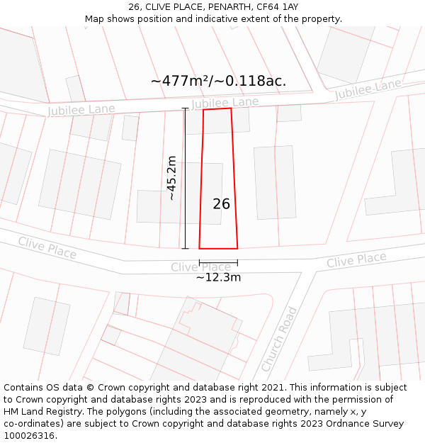 26, CLIVE PLACE, PENARTH, CF64 1AY: Plot and title map