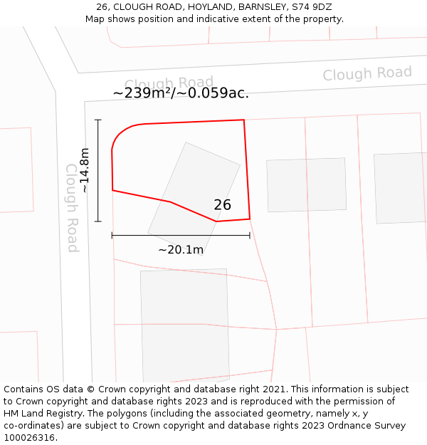 26, CLOUGH ROAD, HOYLAND, BARNSLEY, S74 9DZ: Plot and title map