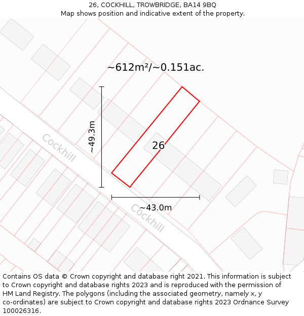 26, COCKHILL, TROWBRIDGE, BA14 9BQ: Plot and title map