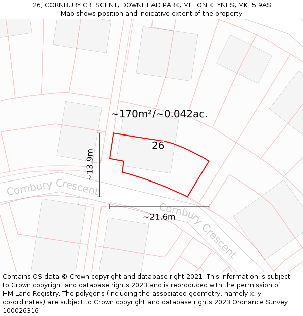 26, CORNBURY CRESCENT, DOWNHEAD PARK, MILTON KEYNES, MK15 9AS: Plot and title map