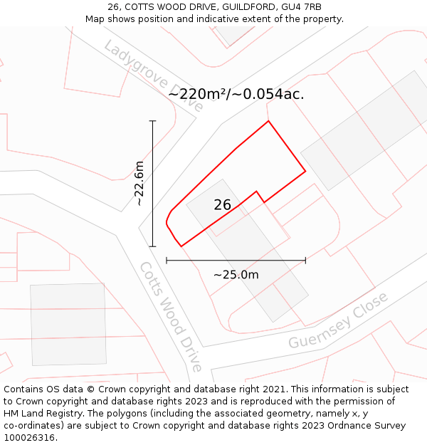 26, COTTS WOOD DRIVE, GUILDFORD, GU4 7RB: Plot and title map