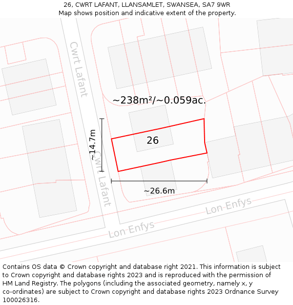 26, CWRT LAFANT, LLANSAMLET, SWANSEA, SA7 9WR: Plot and title map