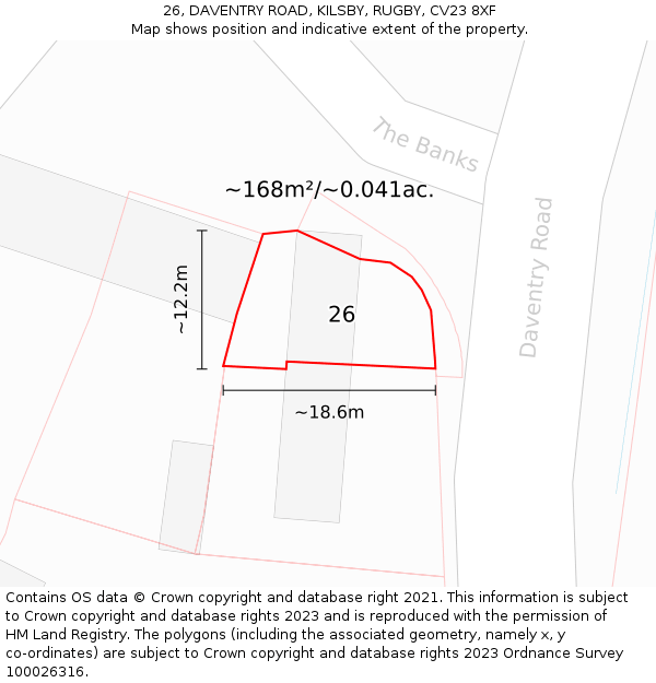 26, DAVENTRY ROAD, KILSBY, RUGBY, CV23 8XF: Plot and title map