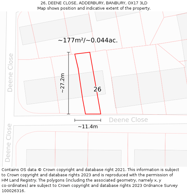 26, DEENE CLOSE, ADDERBURY, BANBURY, OX17 3LD: Plot and title map