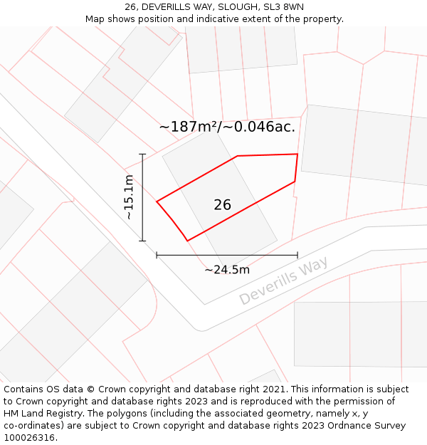 26, DEVERILLS WAY, SLOUGH, SL3 8WN: Plot and title map