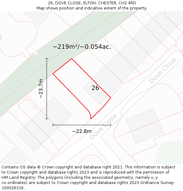 26, DOVE CLOSE, ELTON, CHESTER, CH2 4RD: Plot and title map