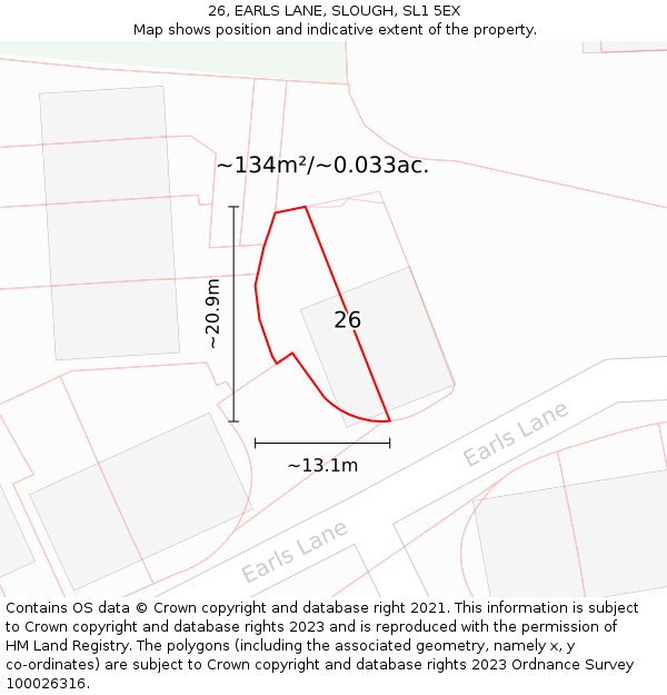 26, EARLS LANE, SLOUGH, SL1 5EX: Plot and title map