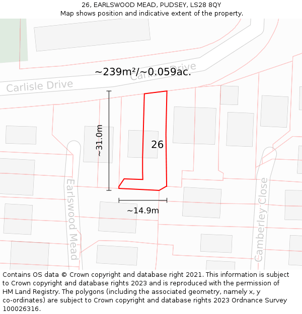 26, EARLSWOOD MEAD, PUDSEY, LS28 8QY: Plot and title map