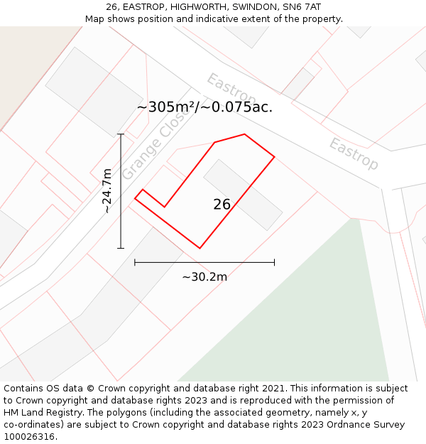 26, EASTROP, HIGHWORTH, SWINDON, SN6 7AT: Plot and title map