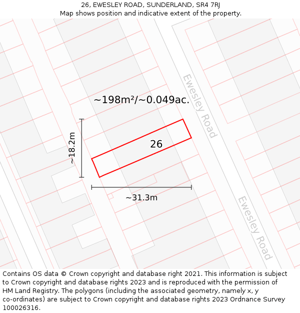 26, EWESLEY ROAD, SUNDERLAND, SR4 7RJ: Plot and title map