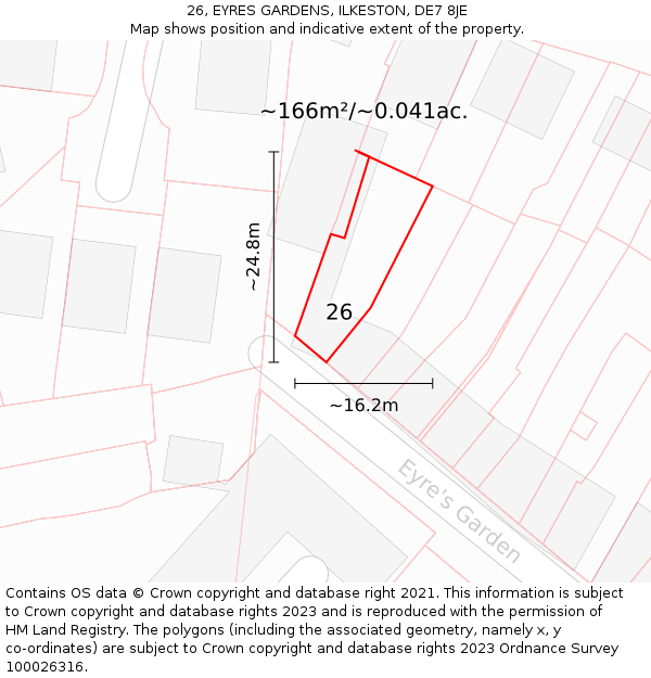 26, EYRES GARDENS, ILKESTON, DE7 8JE: Plot and title map